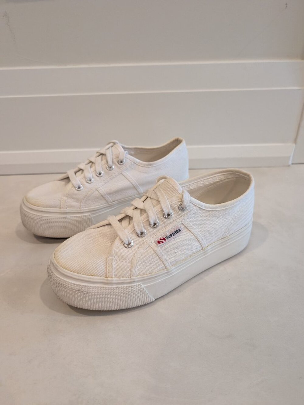 Superga 2790 Linea flatform chunky trainers white canvas Size 38
